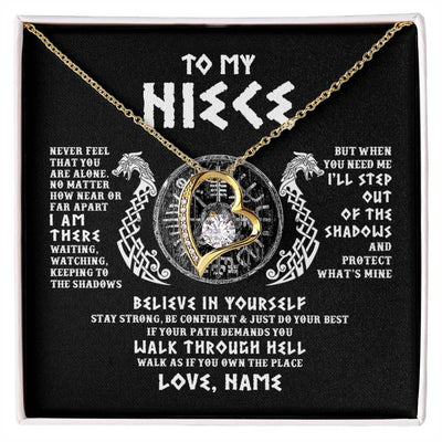 Forever Love Necklace 18K Yellow Gold Finish | 1 | Personalized To My Niece Necklace Viking Never Feel You Are Alone Odin Scandinavian Norse Runes Niece Birthday Christmas Pendant Customized Gift Message Card | siriusteestore