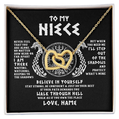 Interlocking Hearts Necklace 18K Yellow Gold Finish | 1 | Personalized To My Niece Necklace Viking Never Feel You Are Alone Odin Scandinavian Norse Runes Niece Birthday Christmas Pendant Customized Gift Message Card | siriusteestore