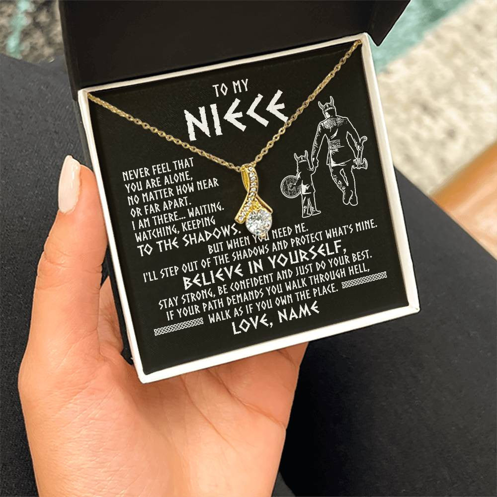 Alluring Beauty Necklace 18K Yellow Gold Finish | 2 | Personalized To My Niece Necklace Viking Never Feel You Are Alone Scandinavian Runes Viking Niece Birthday Christmas Pendant Customized Gift Box Message Card | siriusteestore