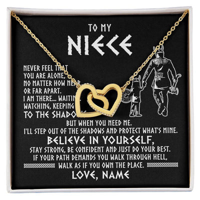 Interlocking Hearts Necklace 18K Yellow Gold Finish | 1 | Personalized To My Niece Necklace Viking Never Feel You Are Alone Scandinavian Runes Viking Niece Birthday Christmas Pendant Customized Gift Box Message Card | siriusteestore