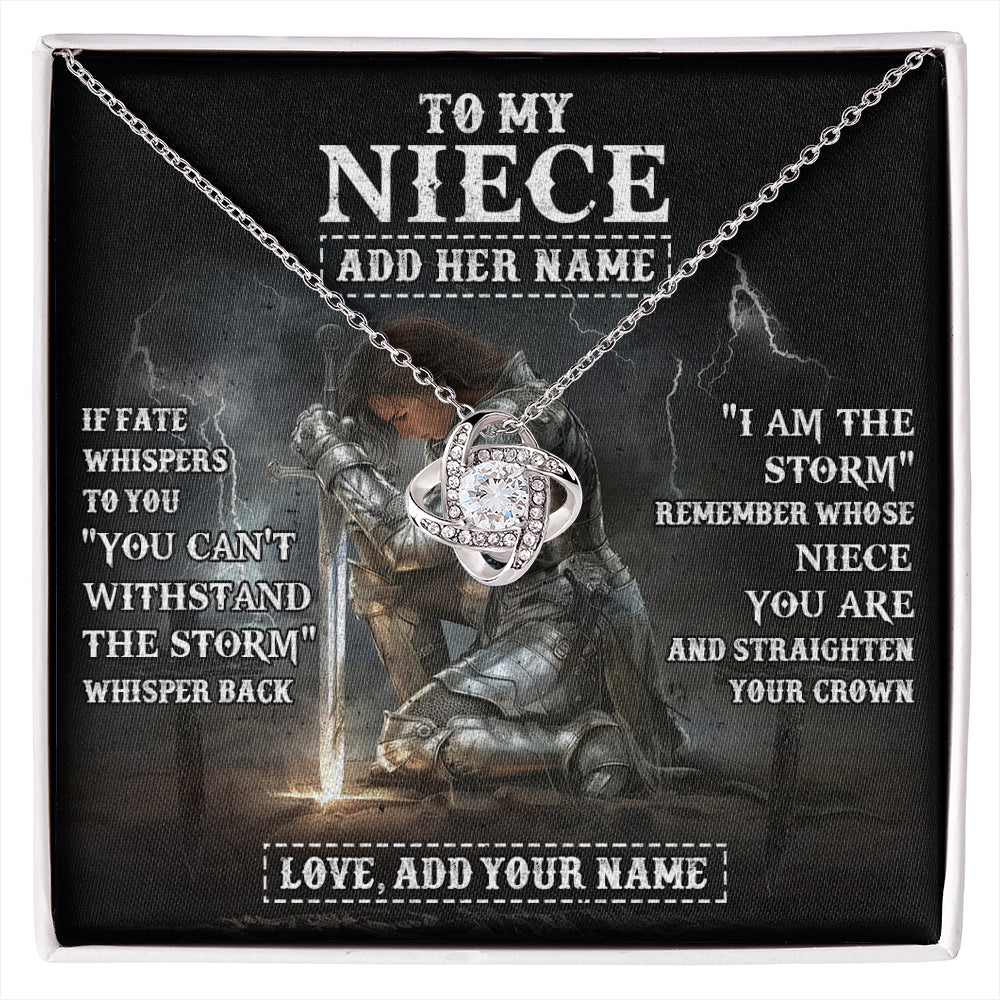 Love Knot Necklace 14K White Gold Finish | 1 | Personalized To My Niece Necklace Women Warrior Knights Templar I Am The Storm Best Niece Birthday Gifts Graduation Christmas Customized Gift Box Message Card | siriusteestore