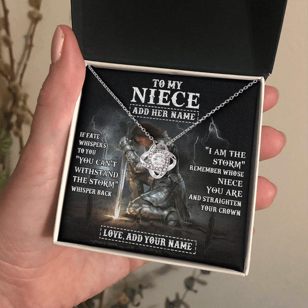 Love Knot Necklace 14K White Gold Finish | 2 | Personalized To My Niece Necklace Women Warrior Knights Templar I Am The Storm Best Niece Birthday Gifts Graduation Christmas Customized Gift Box Message Card | siriusteestore