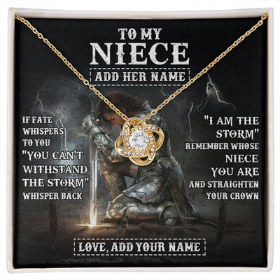 Love Knot Necklace 18K Yellow Gold Finish | 1 | Personalized To My Niece Necklace Women Warrior Knights Templar I Am The Storm Best Niece Birthday Gifts Graduation Christmas Customized Gift Box Message Card | siriusteestore