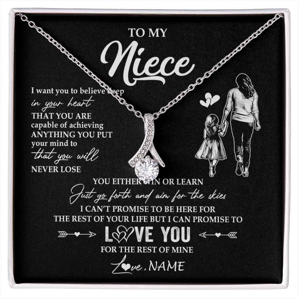 Alluring Beauty Necklace 14K White Gold Finish | 1 | Personalized To My Niece Necklace You Will Never Lose From Aunt Auntie Niece Birthday Gifts Graduation Christmas Customized Gift Box Message Card | siriusteestore