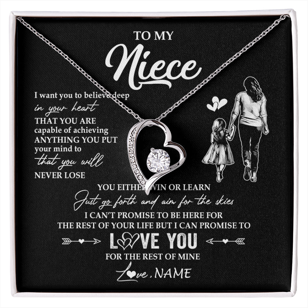 Forever Love Necklace 14K White Gold Finish | 1 | Personalized To My Niece Necklace You Will Never Lose From Aunt Auntie Niece Birthday Gifts Graduation Christmas Customized Gift Box Message Card | siriusteestore