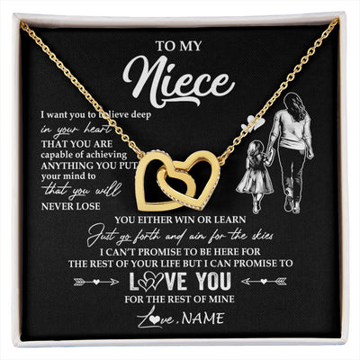 Interlocking Hearts Necklace 18K Yellow Gold Finish | 1 | Personalized To My Niece Necklace You Will Never Lose From Aunt Auntie Niece Birthday Gifts Graduation Christmas Customized Gift Box Message Card | siriusteestore