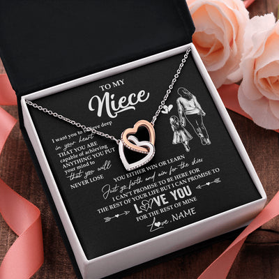 Interlocking Hearts Necklace Stainless Steel & Rose Gold Finish | 2 | Personalized To My Niece Necklace You Will Never Lose From Aunt Auntie Niece Birthday Gifts Graduation Christmas Customized Gift Box Message Card | siriusteestore
