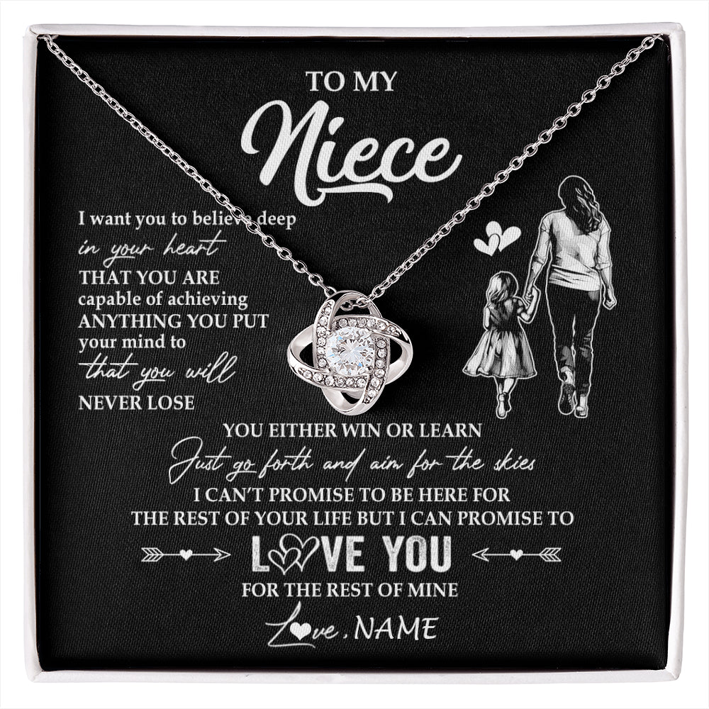 Love Knot Necklace 14K White Gold Finish | 1 | Personalized To My Niece Necklace You Will Never Lose From Aunt Auntie Niece Birthday Gifts Graduation Christmas Customized Gift Box Message Card | siriusteestore