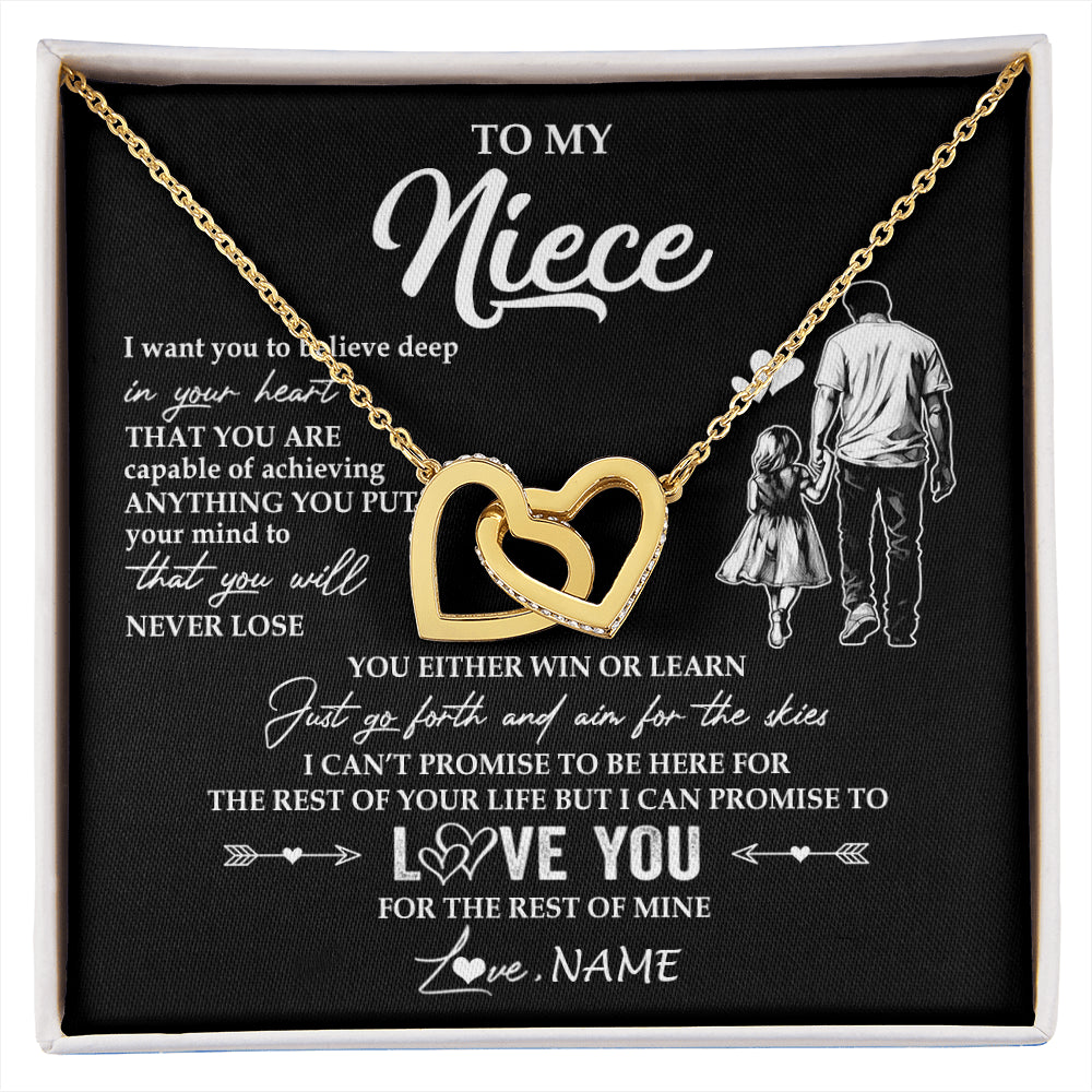 Interlocking Hearts Necklace 18K Yellow Gold Finish | 1 | Personalized To My Niece Necklace You Will Never Lose From Uncle Niece Birthday Gifts Graduation Christmas Customized Gift Box Message Card | siriusteestore