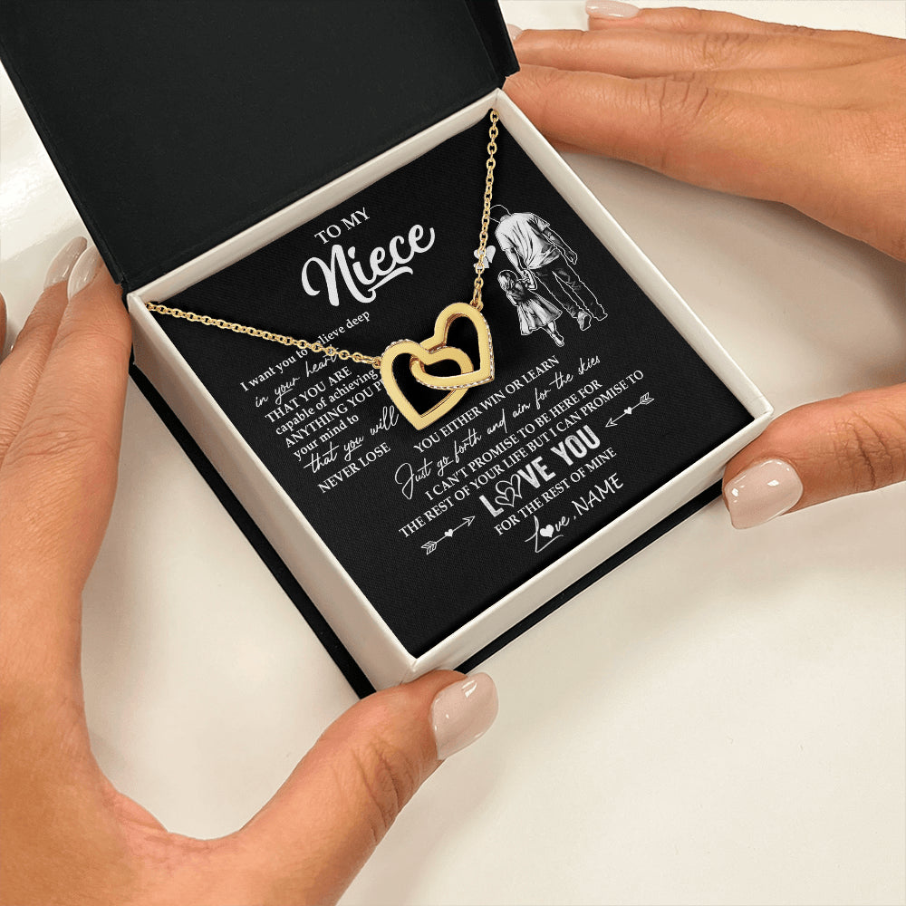 Interlocking Hearts Necklace 18K Yellow Gold Finish | 2 | Personalized To My Niece Necklace You Will Never Lose From Uncle Niece Birthday Gifts Graduation Christmas Customized Gift Box Message Card | siriusteestore