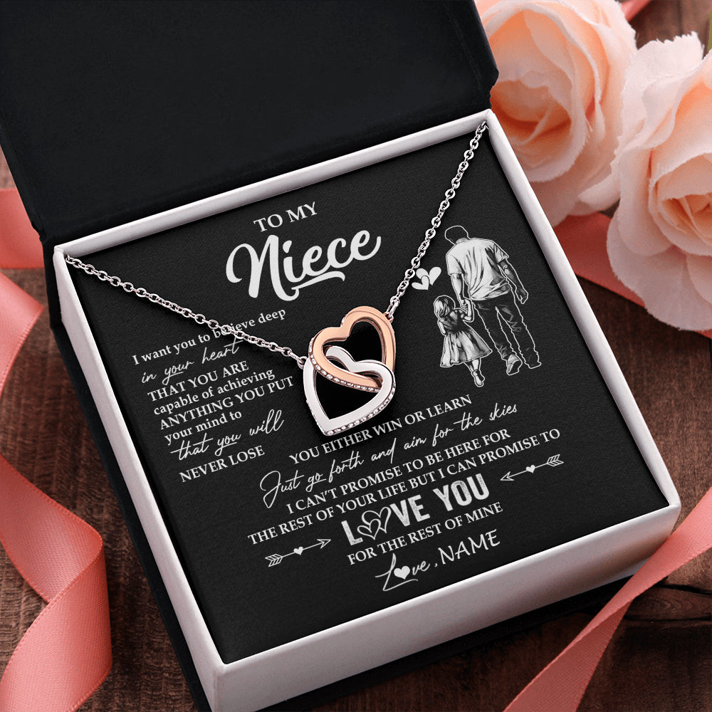 Interlocking Hearts Necklace Stainless Steel & Rose Gold Finish | 2 | Personalized To My Niece Necklace You Will Never Lose From Uncle Niece Birthday Gifts Graduation Christmas Customized Gift Box Message Card | siriusteestore