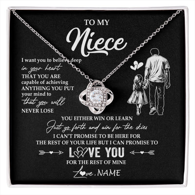 Love Knot Necklace 14K White Gold Finish | 1 | Personalized To My Niece Necklace You Will Never Lose From Uncle Niece Birthday Gifts Graduation Christmas Customized Gift Box Message Card | siriusteestore
