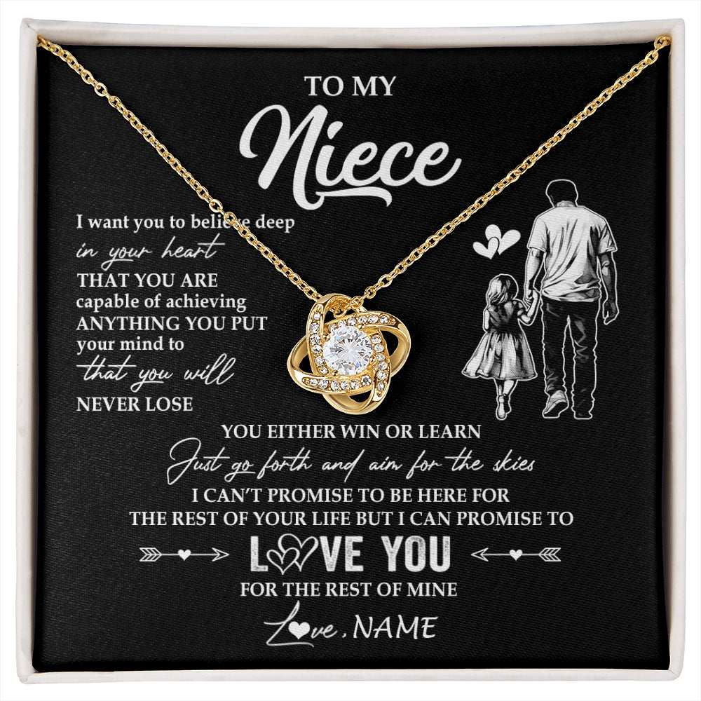 Love Knot Necklace 18K Yellow Gold Finish | 1 | Personalized To My Niece Necklace You Will Never Lose From Uncle Niece Birthday Gifts Graduation Christmas Customized Gift Box Message Card | siriusteestore