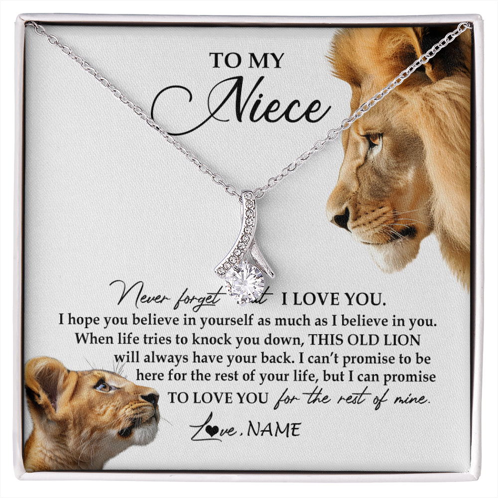 Alluring Beauty Necklace 14K White Gold Finish | 1 | Personalized To My Niece Necklace from Uncle Never Forget I Love You Lion Jewelry Niece Birthday Graduation Christmas Customized Message Card | siriusteestore