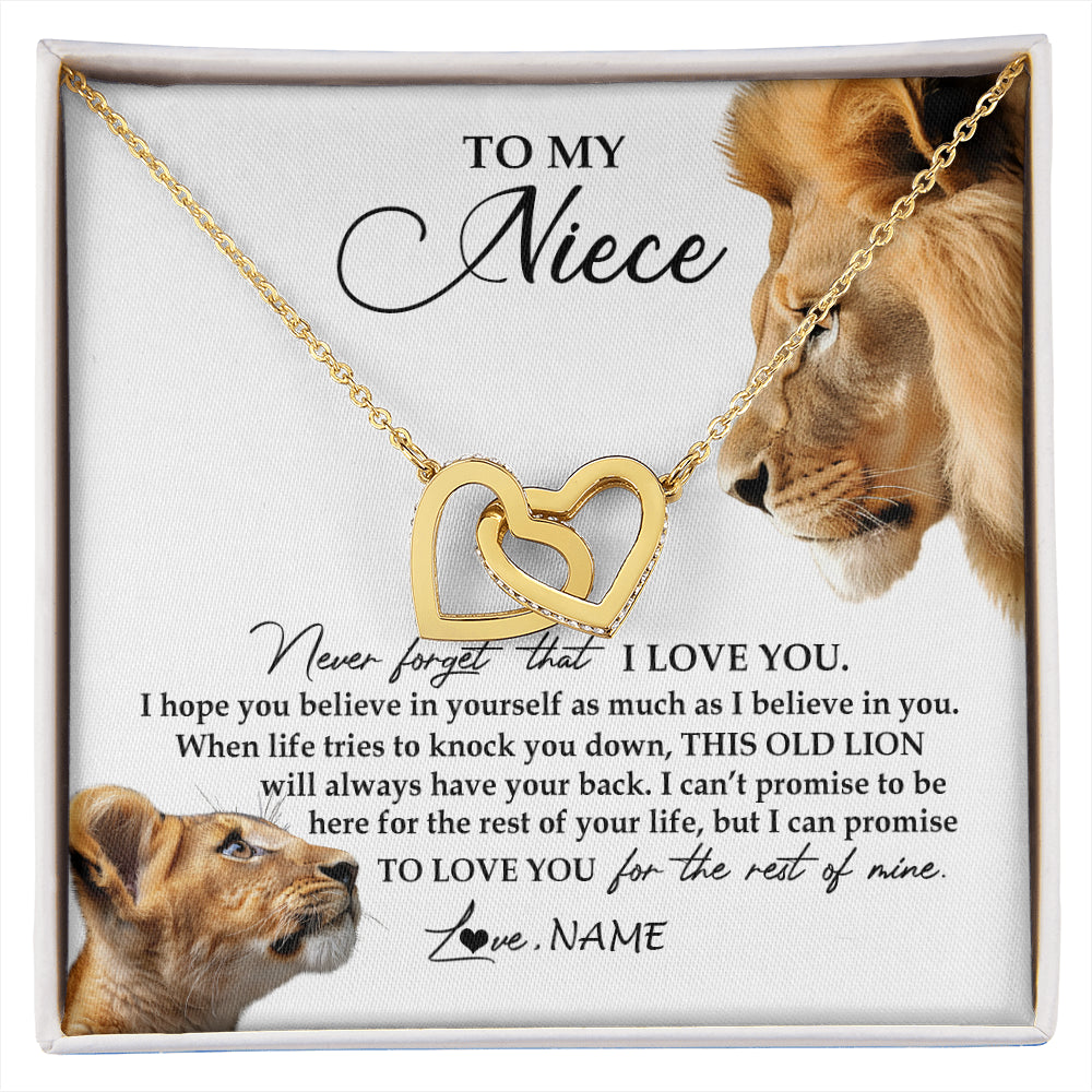 Interlocking Hearts Necklace 18K Yellow Gold Finish | 1 | Personalized To My Niece Necklace from Uncle Never Forget I Love You Lion Jewelry Niece Birthday Graduation Christmas Customized Message Card | siriusteestore