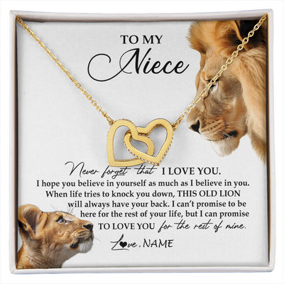 Interlocking Hearts Necklace 18K Yellow Gold Finish | 1 | Personalized To My Niece Necklace from Uncle Never Forget I Love You Lion Jewelry Niece Birthday Graduation Christmas Customized Message Card | siriusteestore