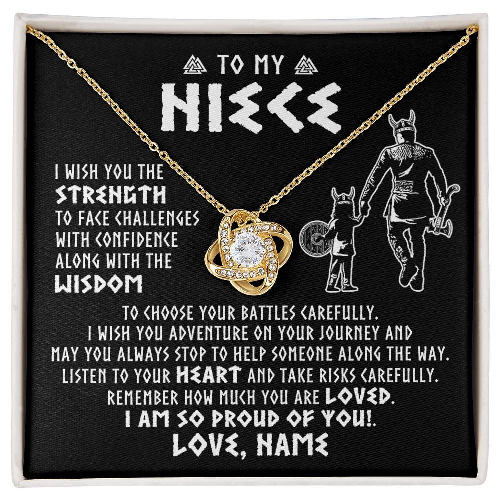 Love Knot Necklace 18K Yellow Gold Finish | 1 | Personalized To My Niece Viking Necklace From Uncle I Am So Proud Of You Runes Viking Niece Birthday Christmas Customized Gift Box Message Card | siriusteestore