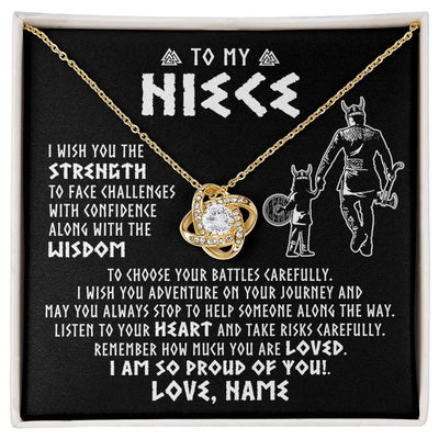 Love Knot Necklace 18K Yellow Gold Finish | 1 | Personalized To My Niece Viking Necklace From Uncle I Am So Proud Of You Runes Viking Niece Birthday Christmas Customized Gift Box Message Card | siriusteestore