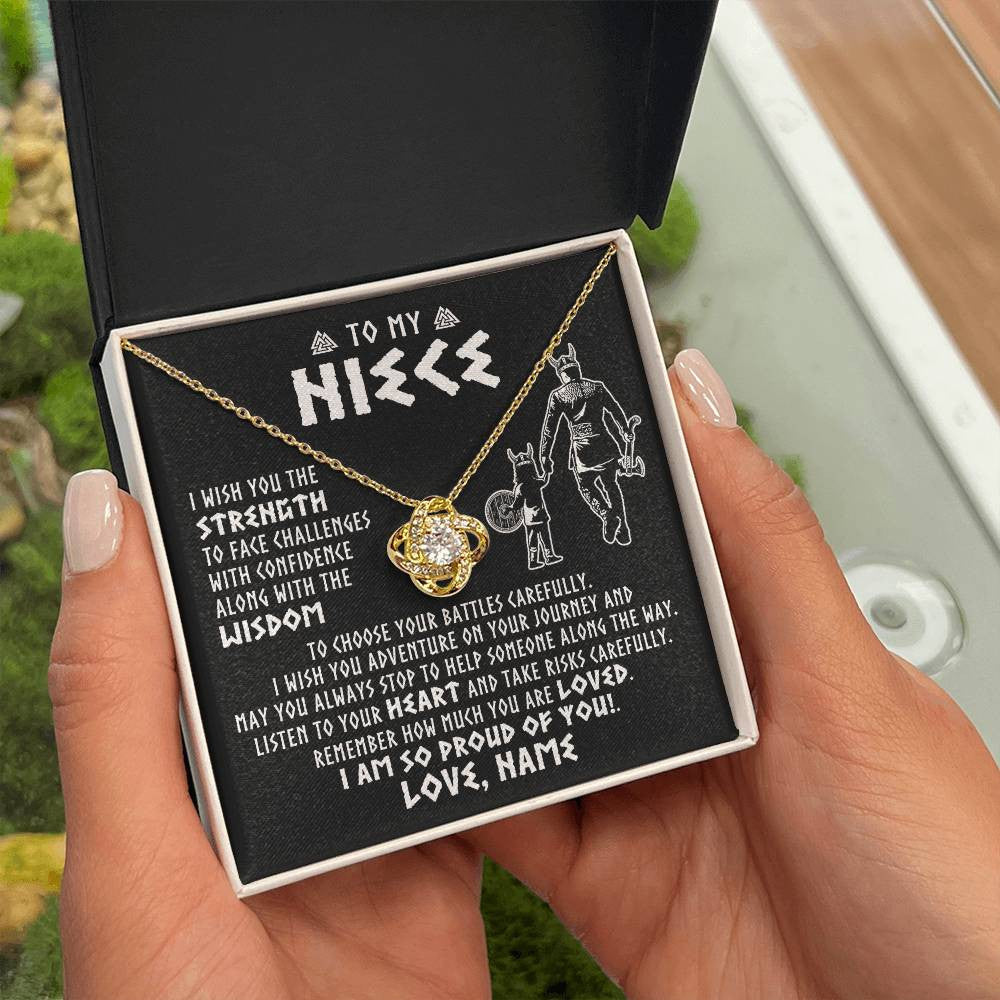 Love Knot Necklace 18K Yellow Gold Finish | 2 | Personalized To My Niece Viking Necklace From Uncle I Am So Proud Of You Runes Viking Niece Birthday Christmas Customized Gift Box Message Card | siriusteestore
