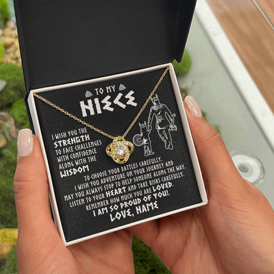 Love Knot Necklace 18K Yellow Gold Finish | 2 | Personalized To My Niece Viking Necklace From Uncle I Am So Proud Of You Runes Viking Niece Birthday Christmas Customized Gift Box Message Card | siriusteestore