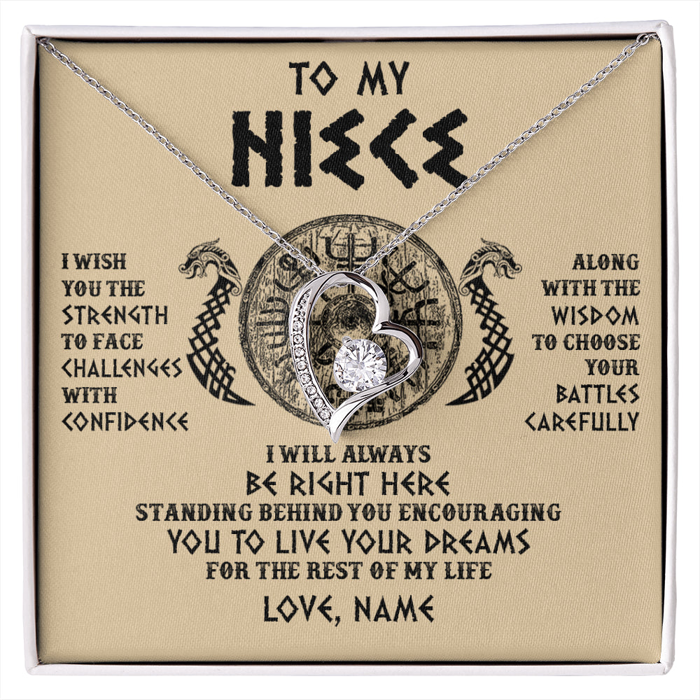 Forever Love Necklace 14K White Gold Finish | 1 | Personalized To My Niece Viking Necklace I Wish You The Strength Scandinavian Norse Runes Viking For Women Birthday Christmas Customized Gift Box Message Card | siriusteestore