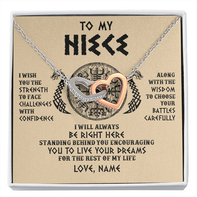 Interlocking Hearts Necklace Stainless Steel & Rose Gold Finish | 1 | Personalized To My Niece Viking Necklace I Wish You The Strength Scandinavian Norse Runes Viking For Women Birthday Christmas Customized Gift Box Message Card | siriusteestore