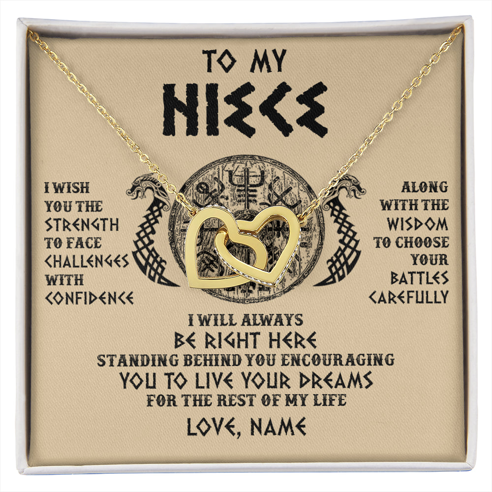 Interlocking Hearts Necklace 18K Yellow Gold Finish | 1 | Personalized To My Niece Viking Necklace I Wish You The Strength Scandinavian Norse Runes Viking For Women Birthday Christmas Customized Gift Box Message Card | siriusteestore