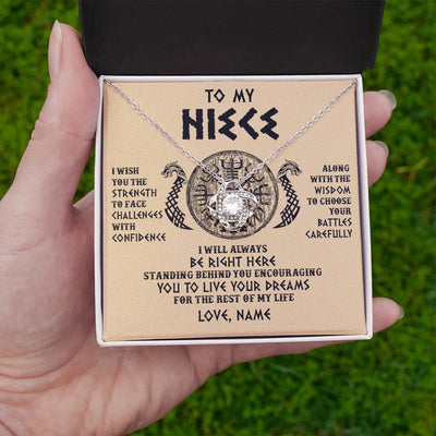 Love Knot Necklace 14K White Gold Finish | 2 | Personalized To My Niece Viking Necklace I Wish You The Strength Scandinavian Norse Runes Viking For Women Birthday Christmas Customized Gift Box Message Card | siriusteestore