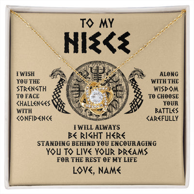 Love Knot Necklace 18K Yellow Gold Finish | 1 | Personalized To My Niece Viking Necklace I Wish You The Strength Scandinavian Norse Runes Viking For Women Birthday Christmas Customized Gift Box Message Card | siriusteestore