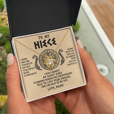 Love Knot Necklace 18K Yellow Gold Finish | 2 | Personalized To My Niece Viking Necklace I Wish You The Strength Scandinavian Norse Runes Viking For Women Birthday Christmas Customized Gift Box Message Card | siriusteestore