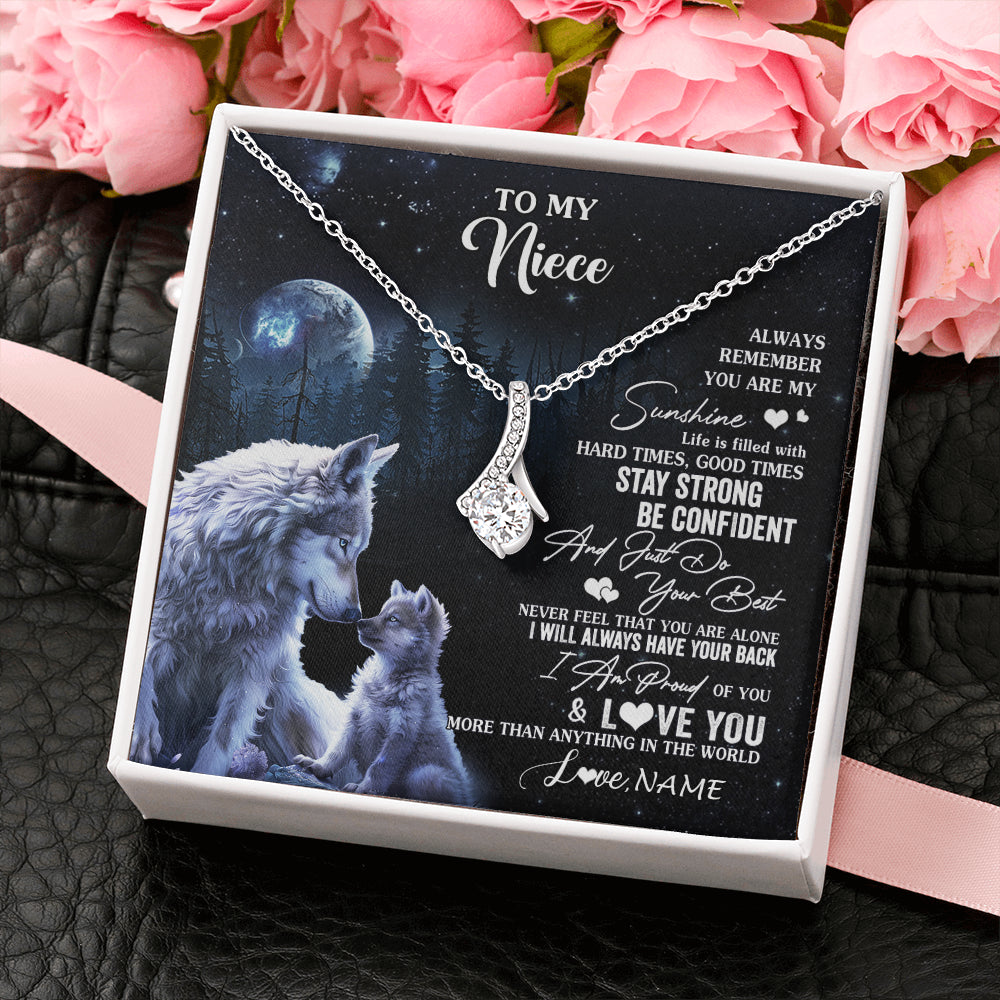 Alluring Beauty Necklace 14K White Gold Finish | 2 | Personalized To My Niece Wolf Necklace From Aunt Uncle Auntie Always Remember Niece Birthday Graduation Christmas Customized Gift Box Message Card | siriusteestore