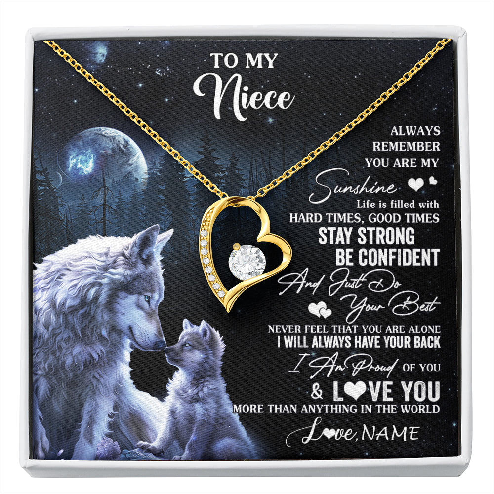 Forever Love Necklace 18K Yellow Gold Finish | 1 | Personalized To My Niece Wolf Necklace From Aunt Uncle Auntie Always Remember Niece Birthday Graduation Christmas Customized Gift Box Message Card | siriusteestore
