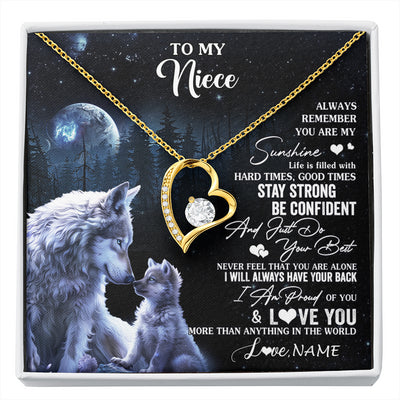 Forever Love Necklace 18K Yellow Gold Finish | 1 | Personalized To My Niece Wolf Necklace From Aunt Uncle Auntie Always Remember Niece Birthday Graduation Christmas Customized Gift Box Message Card | siriusteestore