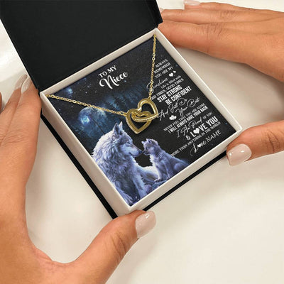 Interlocking Hearts Necklace 18K Yellow Gold Finish | 2 | Personalized To My Niece Wolf Necklace From Aunt Uncle Auntie Always Remember Niece Birthday Graduation Christmas Customized Gift Box Message Card | siriusteestore