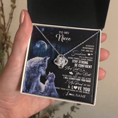 Love Knot Necklace 14K White Gold Finish | 2 | Personalized To My Niece Wolf Necklace From Aunt Uncle Auntie Always Remember Niece Birthday Graduation Christmas Customized Gift Box Message Card | siriusteestore