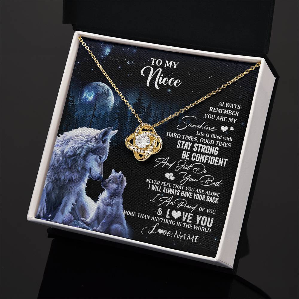 Love Knot Necklace 18K Yellow Gold Finish | 2 | Personalized To My Niece Wolf Necklace From Aunt Uncle Auntie Always Remember Niece Birthday Graduation Christmas Customized Gift Box Message Card | siriusteestore