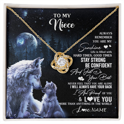 Love Knot Necklace 18K Yellow Gold Finish | 1 | Personalized To My Niece Wolf Necklace From Aunt Uncle Auntie Always Remember Niece Birthday Graduation Christmas Customized Gift Box Message Card | siriusteestore