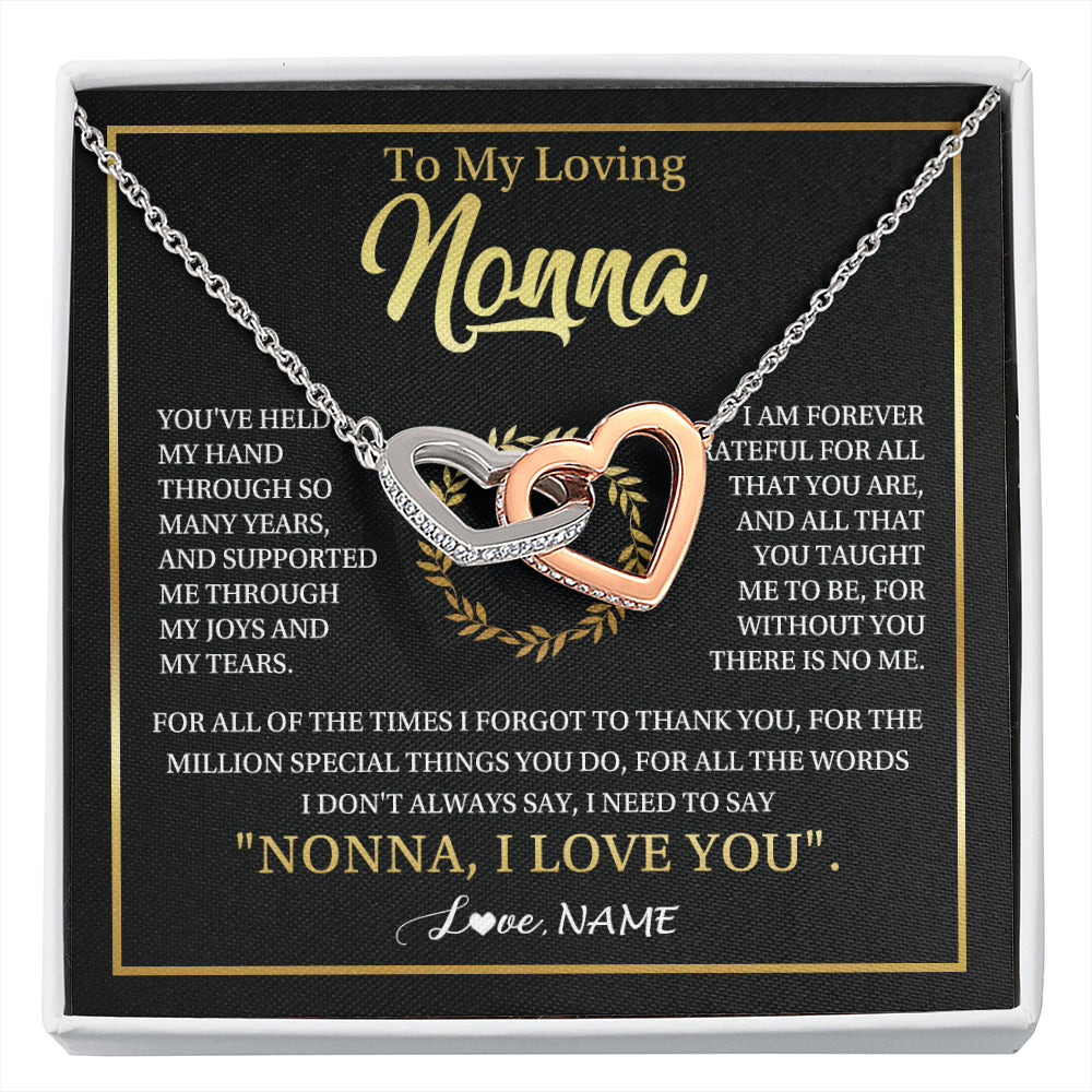 Interlocking Hearts Necklace Stainless Steel & Rose Gold Finish | 1 | Personalized To My Nonna Gifts Necklace From Granddaughter Grandson Grateful Thank You Nonna Birthday Mothers Day Christmas Customized Gift Box Message Card | siriusteestore