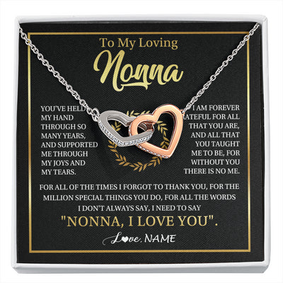 Interlocking Hearts Necklace Stainless Steel & Rose Gold Finish | 1 | Personalized To My Nonna Gifts Necklace From Granddaughter Grandson Grateful Thank You Nonna Birthday Mothers Day Christmas Customized Gift Box Message Card | siriusteestore