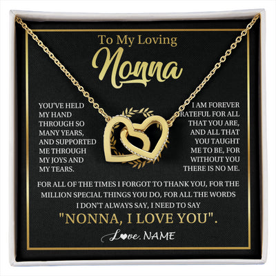 Interlocking Hearts Necklace 18K Yellow Gold Finish | 1 | Personalized To My Nonna Gifts Necklace From Granddaughter Grandson Grateful Thank You Nonna Birthday Mothers Day Christmas Customized Gift Box Message Card | siriusteestore