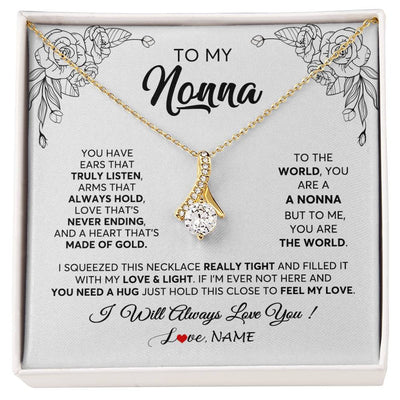 Alluring Beauty Necklace 18K Yellow Gold Finish | 1 | Personalized To My Nonna Necklace From Grandkids Granddaughter Hold This Close Feel My Love Nonna Birthday Mothers Day Jewelry Customized Gift Box Message Card | siriusteestore