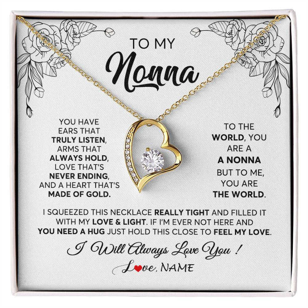 Forever Love Necklace 18K Yellow Gold Finish | 1 | Personalized To My Nonna Necklace From Grandkids Granddaughter Hold This Close Feel My Love Nonna Birthday Mothers Day Jewelry Customized Gift Box Message Card | siriusteestore