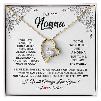 Forever Love Necklace 18K Yellow Gold Finish | 1 | Personalized To My Nonna Necklace From Grandkids Granddaughter Hold This Close Feel My Love Nonna Birthday Mothers Day Jewelry Customized Gift Box Message Card | siriusteestore