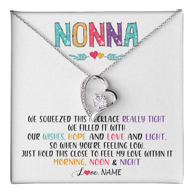 Forever Love Necklace 14K White Gold Finish | 1 | Personalized To My Nonna Necklace From Grandkids Granddaughter We Squeezed This Necklace Nonna Birthday Mothers Day Jewelry Customized Gift Box Message Card | siriusteestore
