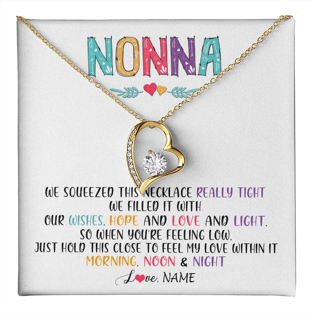 Forever Love Necklace 18K Yellow Gold Finish | 1 | Personalized To My Nonna Necklace From Grandkids Granddaughter We Squeezed This Necklace Nonna Birthday Mothers Day Jewelry Customized Gift Box Message Card | siriusteestore