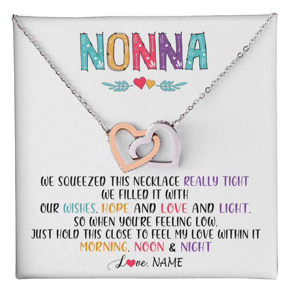Interlocking Hearts Necklace Stainless Steel & Rose Gold Finish | 1 | Personalized To My Nonna Necklace From Grandkids Granddaughter We Squeezed This Necklace Nonna Birthday Mothers Day Jewelry Customized Gift Box Message Card | siriusteestore