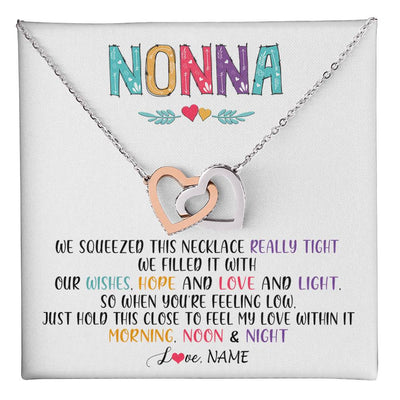 Interlocking Hearts Necklace Stainless Steel & Rose Gold Finish | 1 | Personalized To My Nonna Necklace From Grandkids Granddaughter We Squeezed This Necklace Nonna Birthday Mothers Day Jewelry Customized Gift Box Message Card | siriusteestore