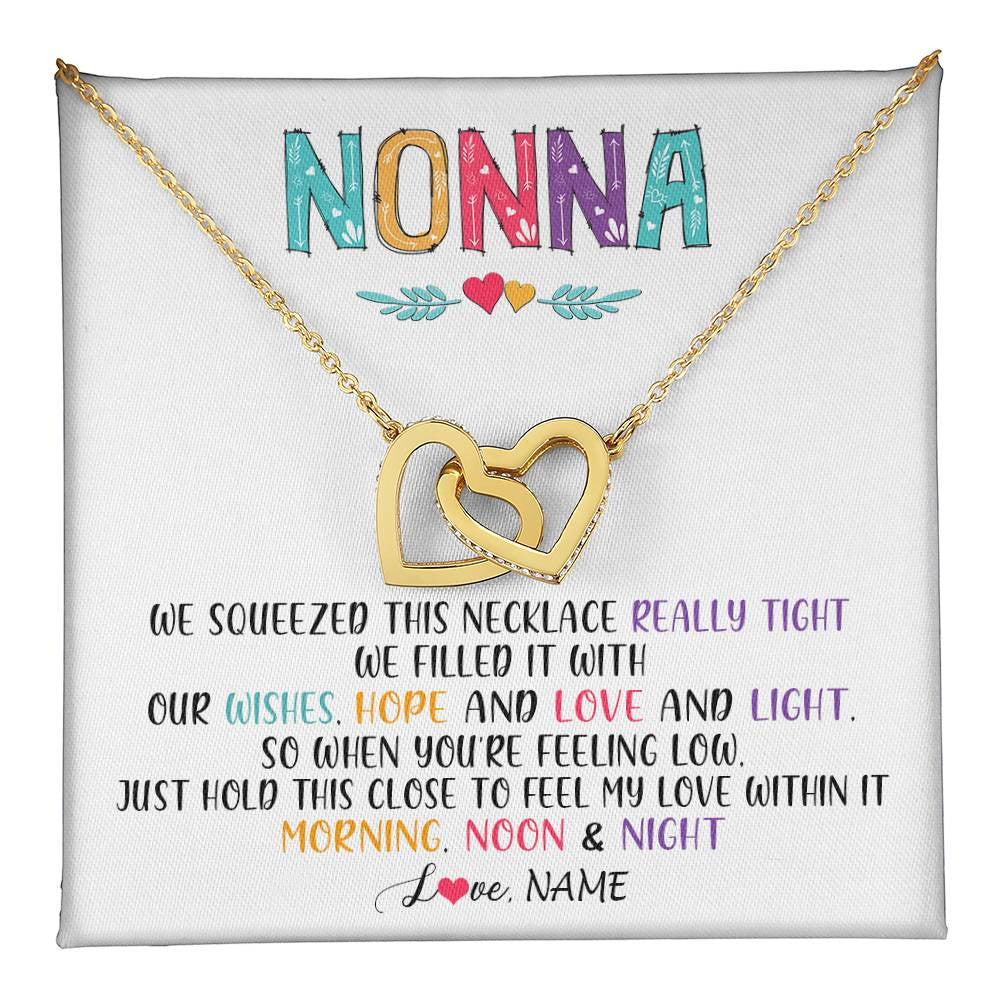 Interlocking Hearts Necklace 18K Yellow Gold Finish | 1 | Personalized To My Nonna Necklace From Grandkids Granddaughter We Squeezed This Necklace Nonna Birthday Mothers Day Jewelry Customized Gift Box Message Card | siriusteestore