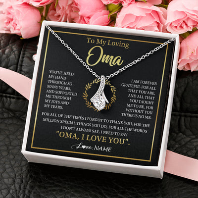 Alluring Beauty Necklace 14K White Gold Finish | 2 | Personalized To My Oma Gifts Necklace From Granddaughter Grandson Grateful Thank You Oma Birthday Mothers Day Christmas Customized Gift Box Message Card | siriusteestore