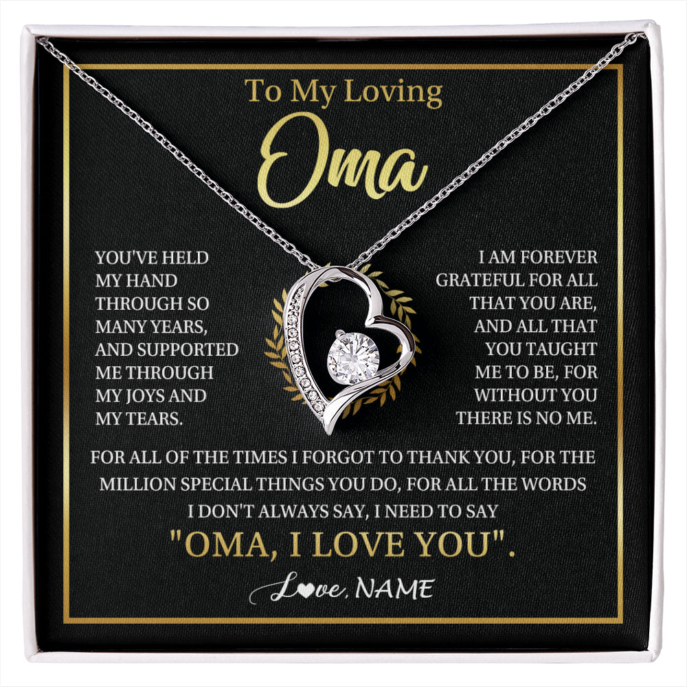 Forever Love Necklace 14K White Gold Finish | 1 | Personalized To My Oma Gifts Necklace From Granddaughter Grandson Grateful Thank You Oma Birthday Mothers Day Christmas Customized Gift Box Message Card | siriusteestore